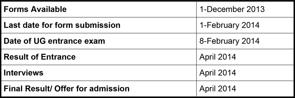 Schedule for UG admissions 